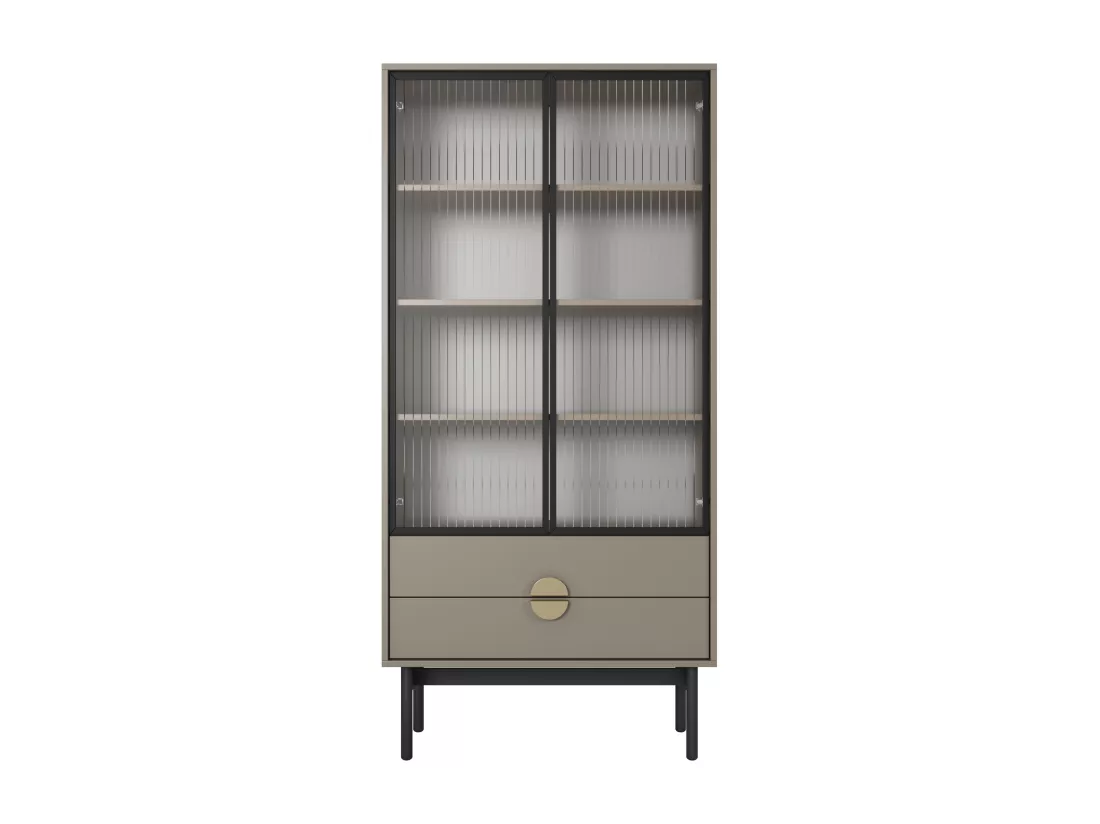 Vitrine haute - 85 cm - avec quatre étagères et tiroirs - gris pierre - STOON
