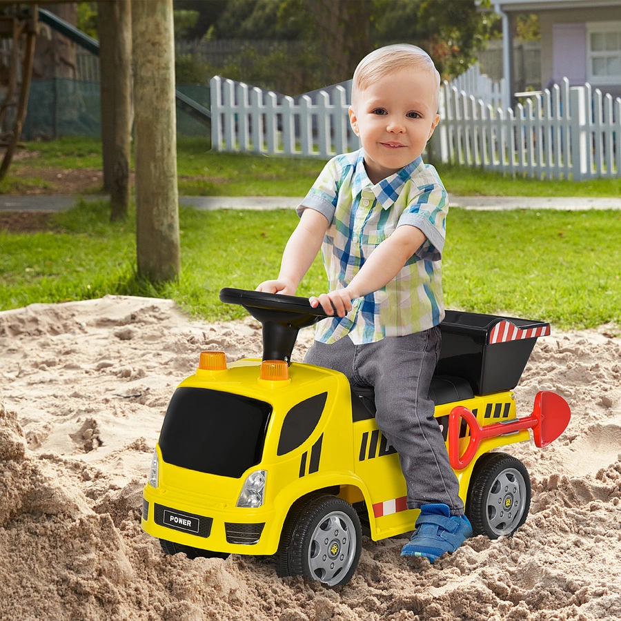 HOMCOM Kinder Rutscherauto mit Musik, Scheinwerfern und Alarmtönen Gelb