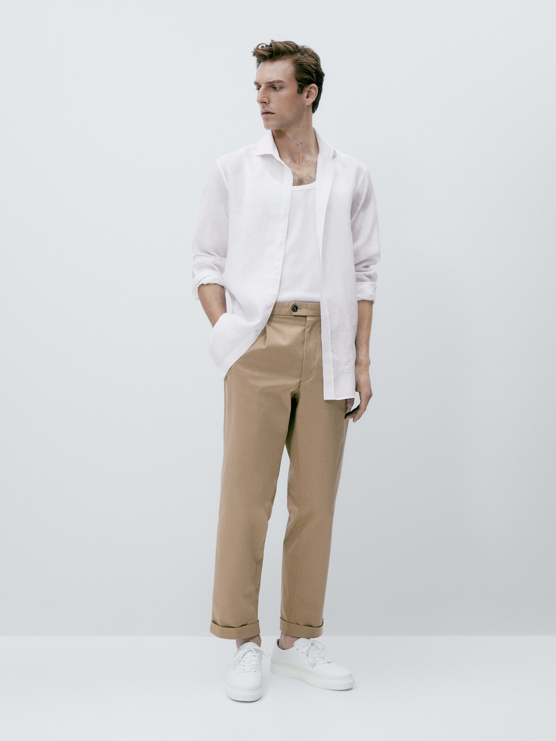 Camisa slim fit 100% linho tingido - BRANCA