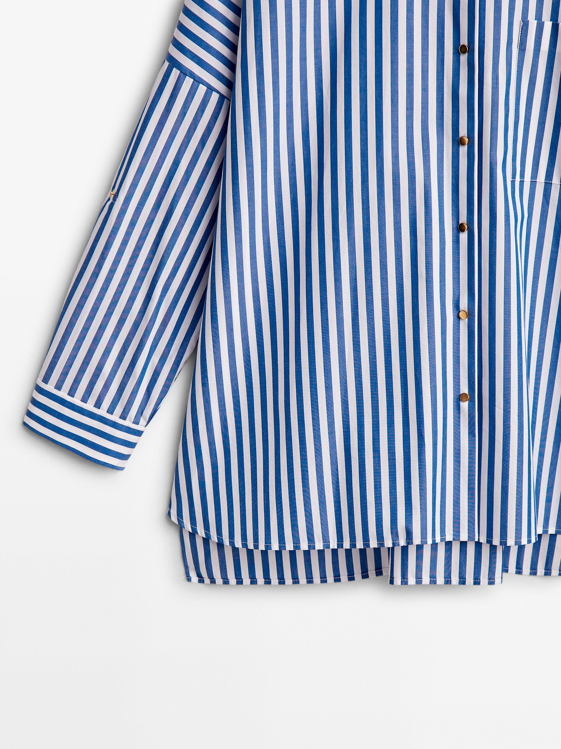 Camisa listrada de popeline com botões de pressão - Studio - AZUL