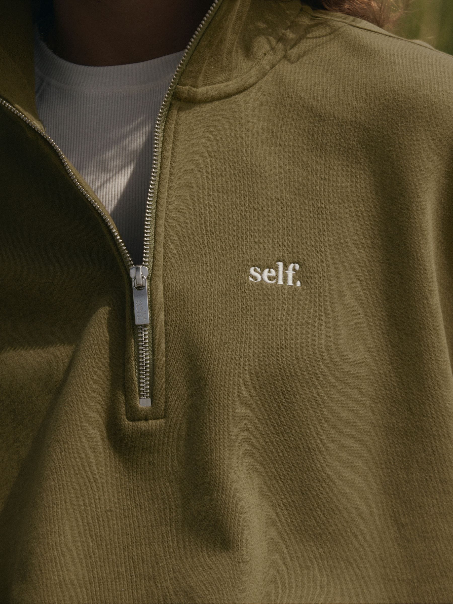 Olijfgroen - Sweatshirt met korte rits