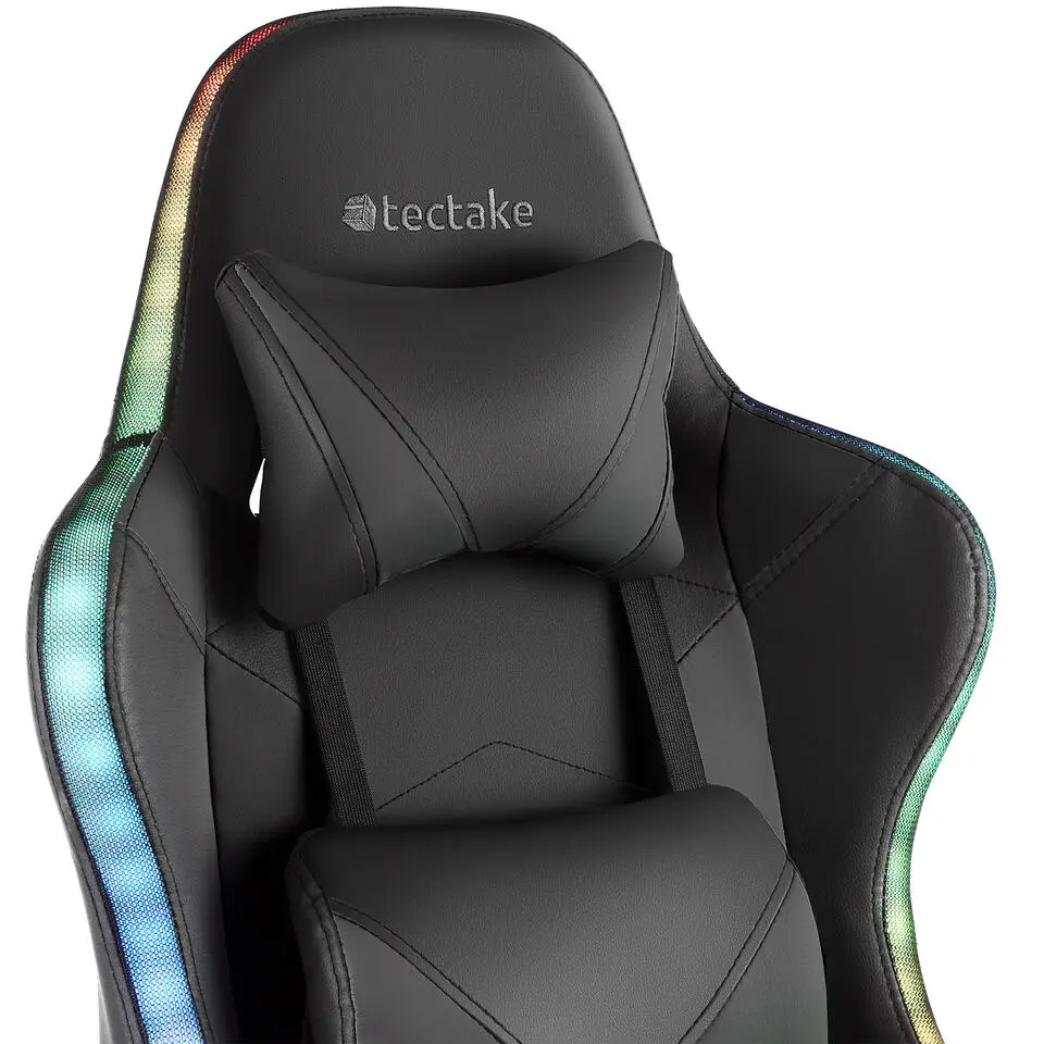 tectake Gaming stoel Tartaros, LED, massagefunctie, Zwart/zwart