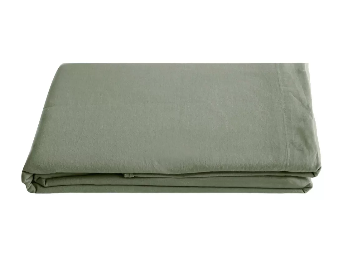 Drap plat 240x290 cm pur coton teint lavé collection PALACE vert sauge