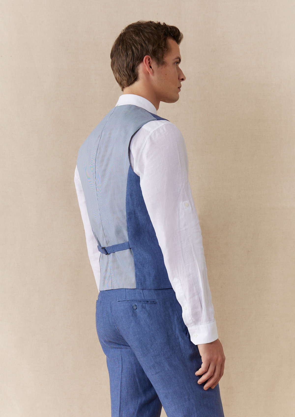 Gilet casual en lin uni bleu azur