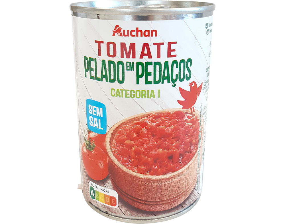 TOMATE AUCHAN PELADO EM PEDAÇOS SEM SAL 390G