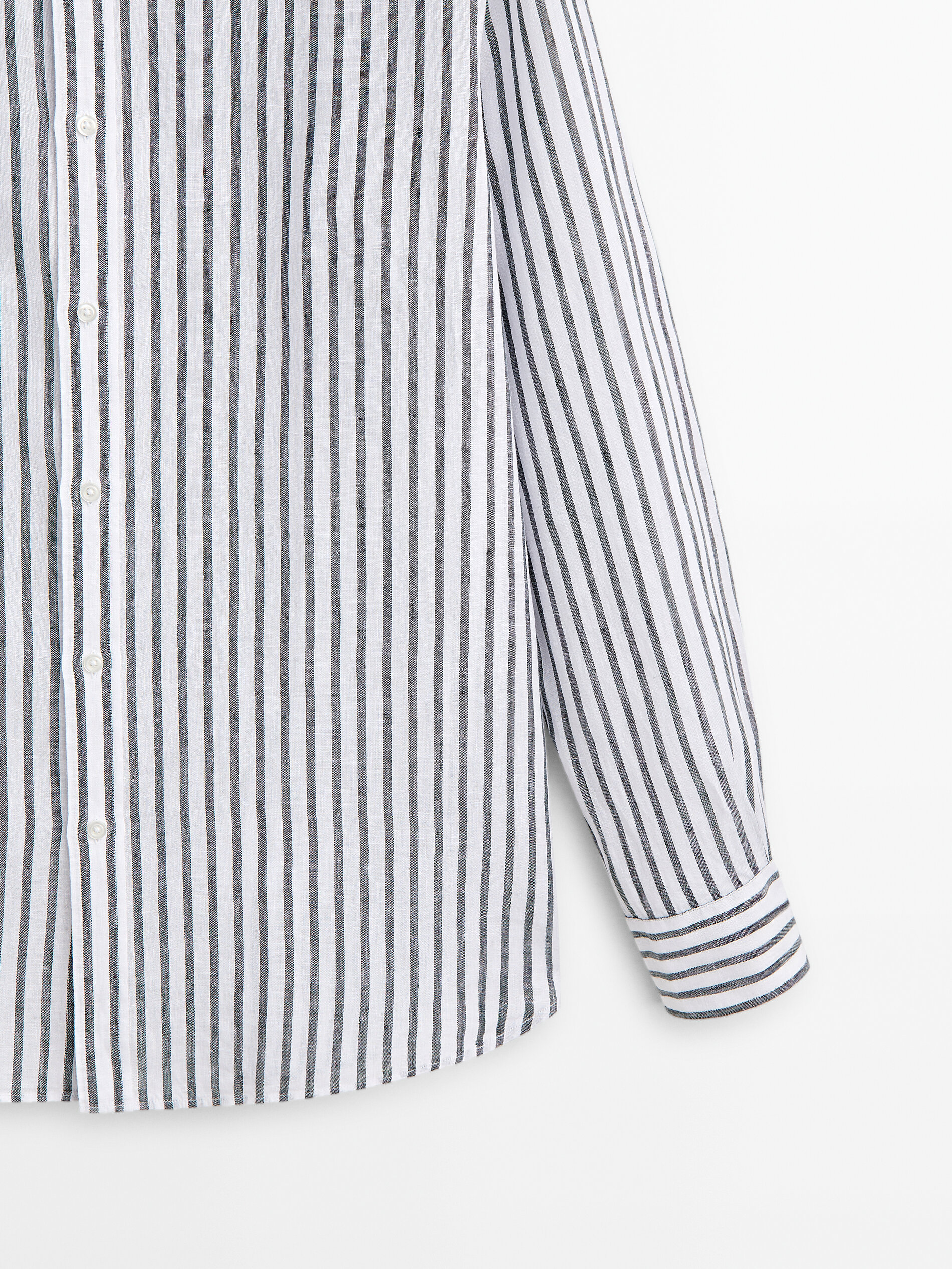 Camisa raias 100% lino slim fit - VERDE