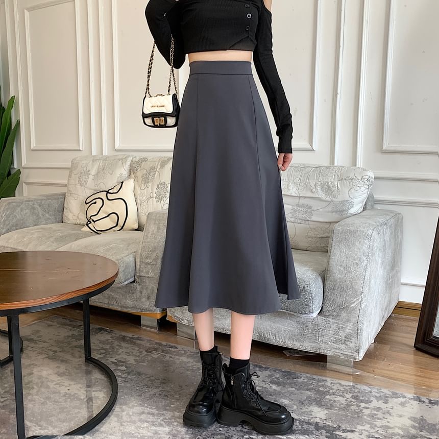 Shinsei - Hoge taille effen midi A-lijn rok