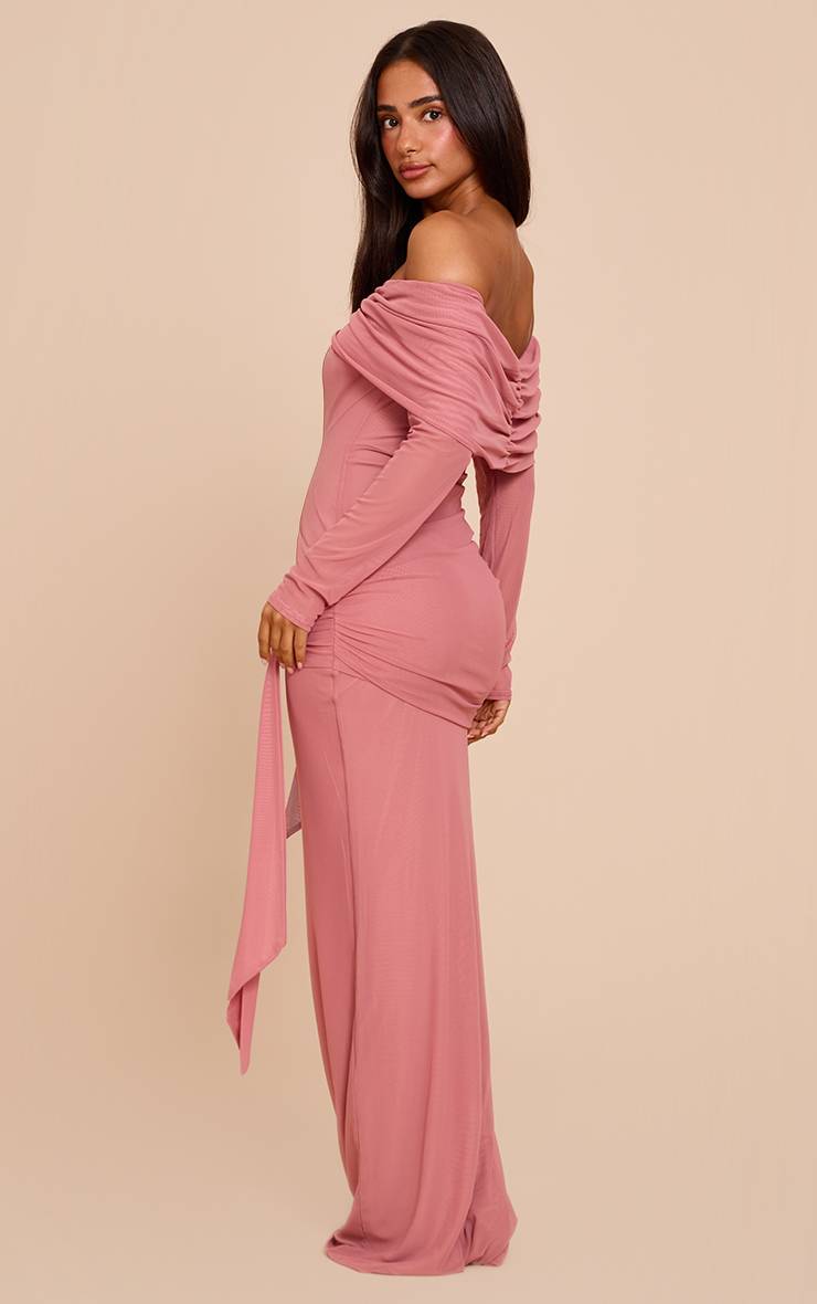 Deep Pink Robe Longue Maxi Bardot Asymétrique À Manches Longues Petite