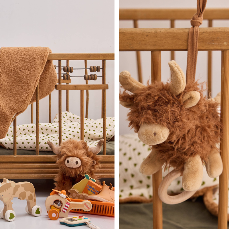 Peluche vache musicale - Bébé Highland Frisette
