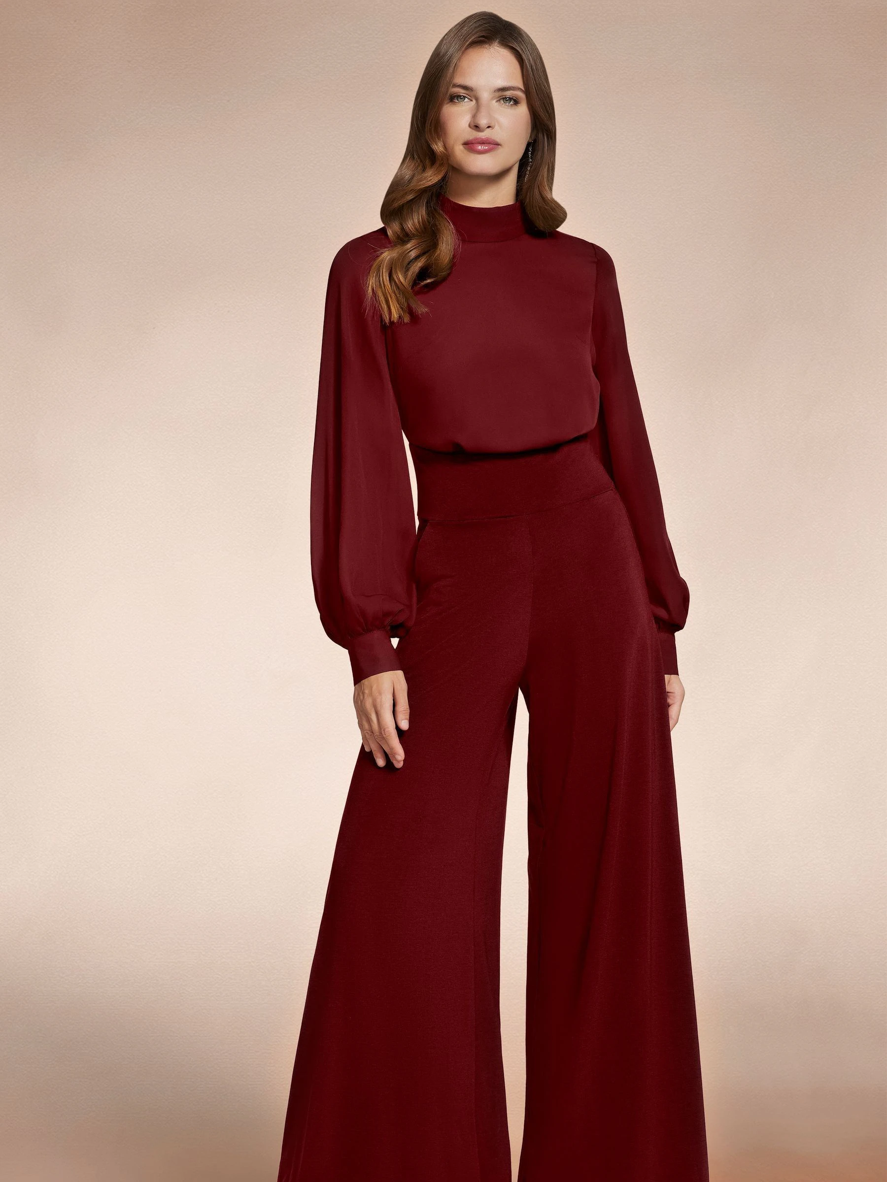 Rood - HotSquash jumpsuit met wijde pijpen en blousonmouwen