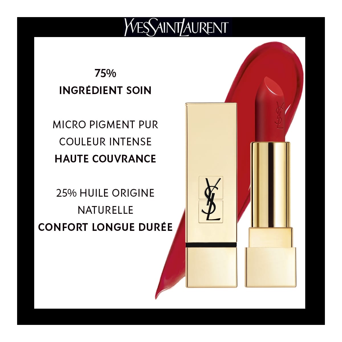 YVES SAINT LAURENT Rouge Pur Couture Rouge à Lèvres Satiné Longue Tenue et Confort