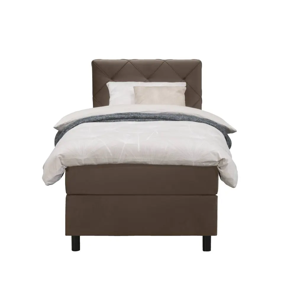 Boxspring Liv geruit - bruin - 90x200 cm - ronde poot