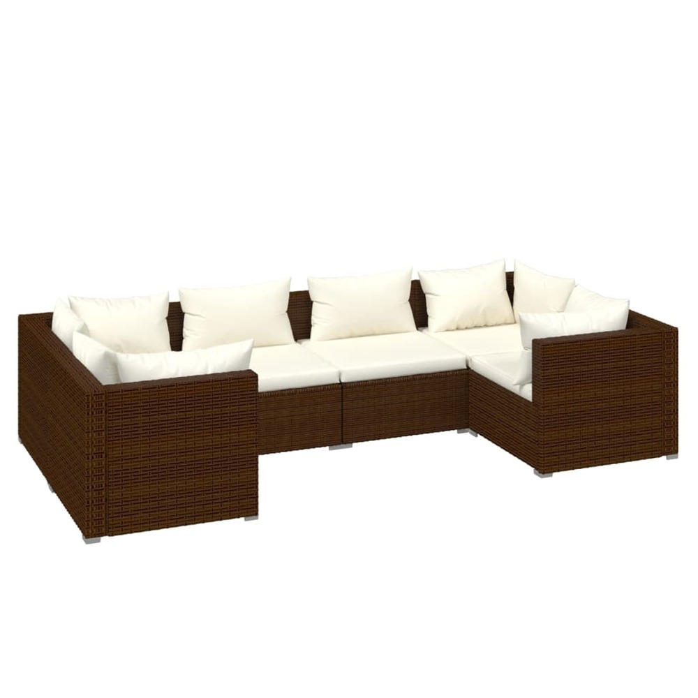 Salon de jardin meuble d'extérieur ensemble de mobilier 6 pièces avec coussins résine tressée marron