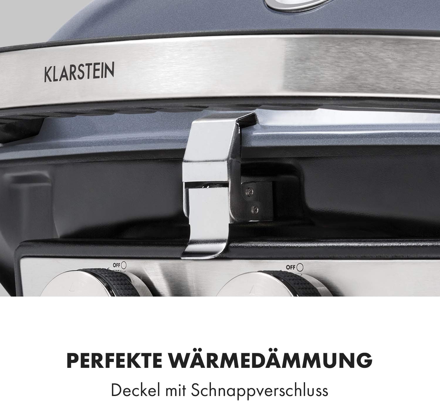 Klarstein Parforce Duo Gasgrill BBQ-Gasbrenner (4,4 kW, 2 x Brenner, Gastyp: Butan/Propan, Verbrauch: 363 g/h, 15000 BTU, 300 °C, elektrische Zündung, abnehmbare Seitenteile, Deckel) grau