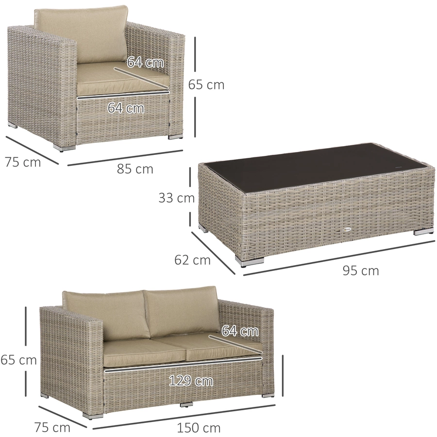 Outsunny Gartenmöbel Set mit Couchtisch bunt