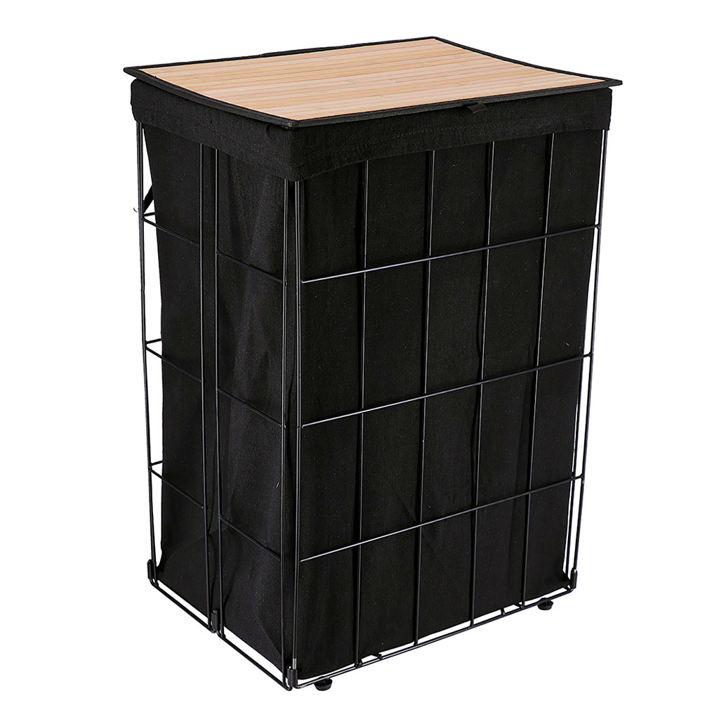Panière à linge pliable avec couvercle noir 40x60x30cm