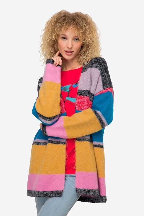 Strickjacke, multicolor, offene Form, Langarm