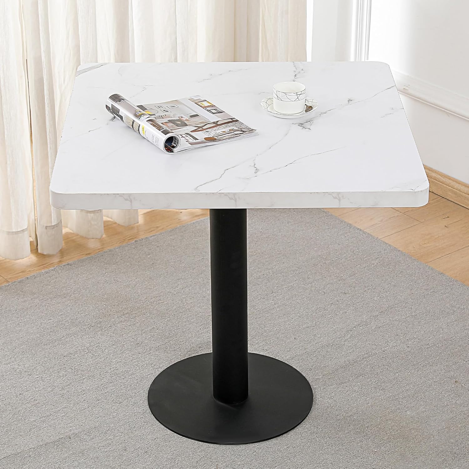 Mingone Quadratischer Esstisch 80x80cm, Küchentisch in Weiß mit Marmoroptik - Tischplatte aus MDF & Metallgestell - Für Küche, Esszimmer, Balkon, Wohnzimmer