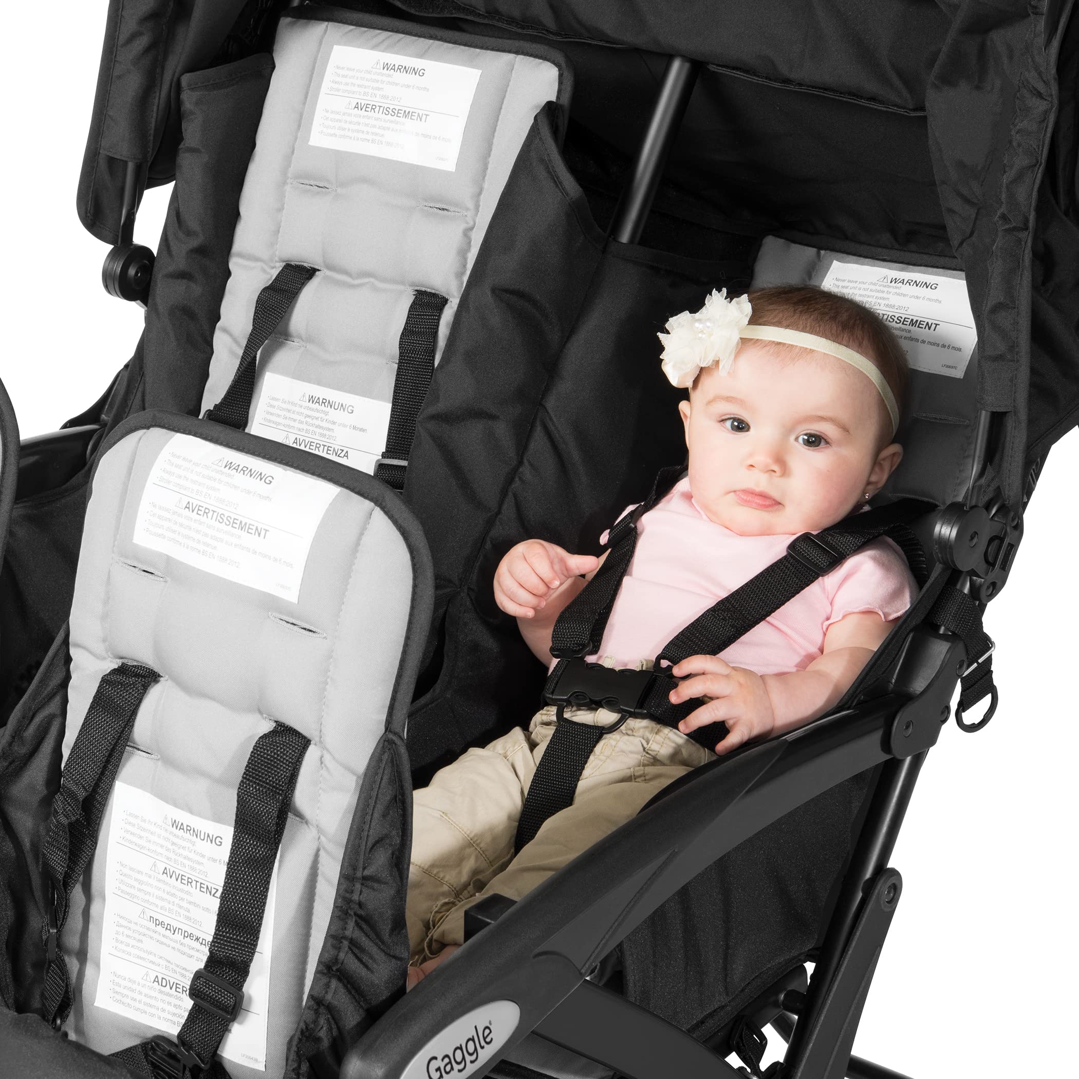 Carrinho de bebê Gaggle by Foundations Compass com 4 lugares, capota com proteção UV, cinto de segurança de 5 pontos, freio de pé e rodas sem câmara para todos os terrenos (verde-azulado).