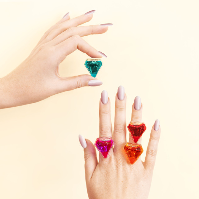 Bague en verre soufflé - Diamant Medium transparent