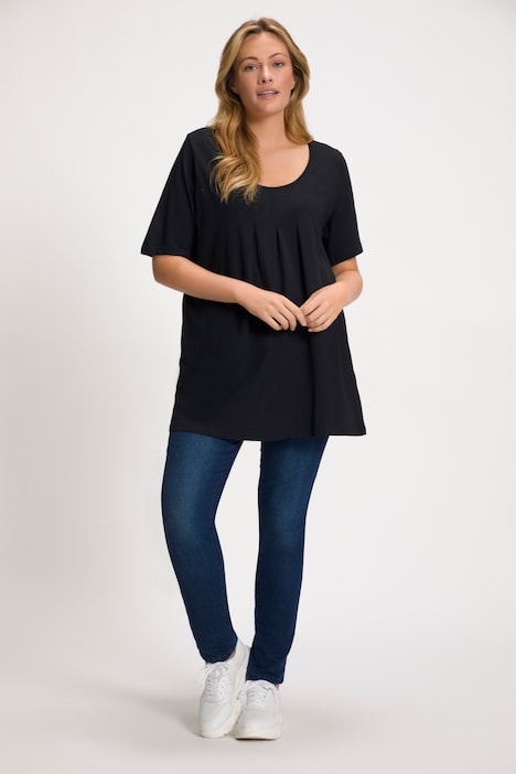 T-Shirt, Zierfalten, A-Linie, Rundhals, Halbarm, Modal