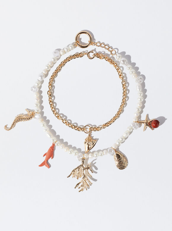 Conjunto de colar de pérolas de água doce - Coral