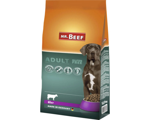 MR.BEEF Droogvoer voor volwassen honden met rundvlees, 12,5 kg. Rundvlees, non-GMO, geen toegevoegde suiker, geen kleurstoffen, geen soja. Gemaakt in Duitsland.