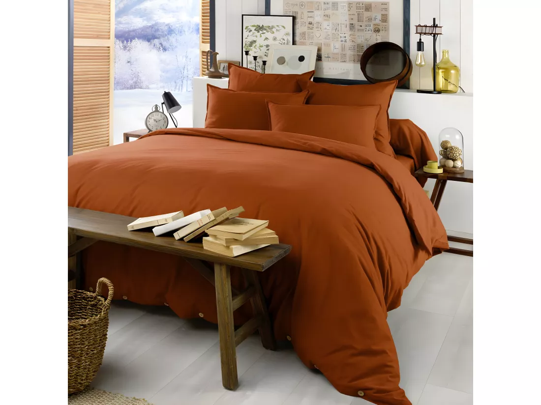 HEDDA - Drap Plat 240x300cm Flanelle de Coton Coloris Tomette