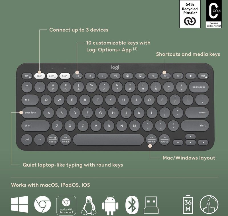 Logitech - Pebble 2 - Draadloos Toetsenbord en Muis - Zwart - Gerecycled Plastic