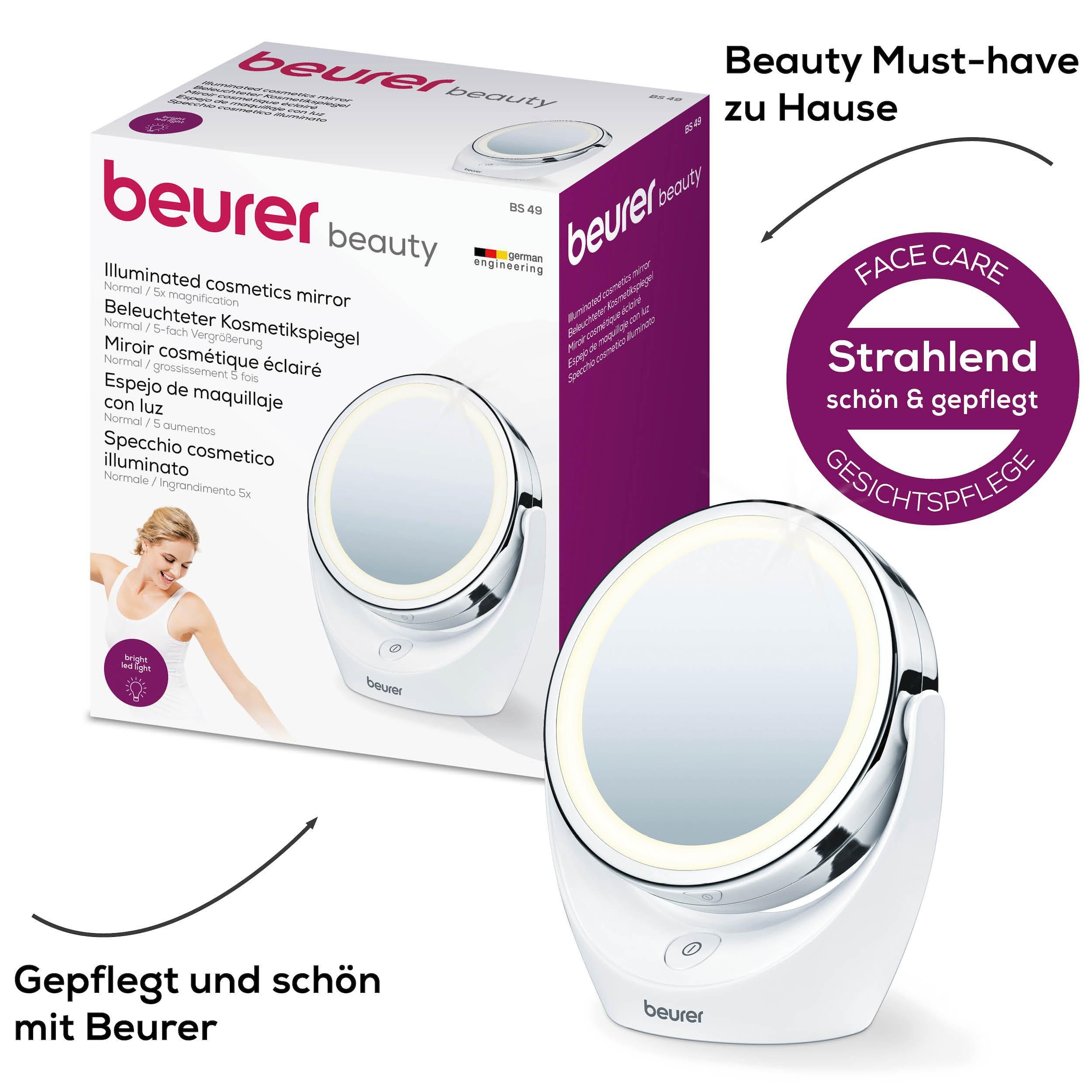 BEURER Kosmetikspiegel »BS 49 beleuchteter Kosmetikspiegel mit LED-Licht« Mit 5-fach Vergrösserung für die Hautpflege und Beauty-Routine