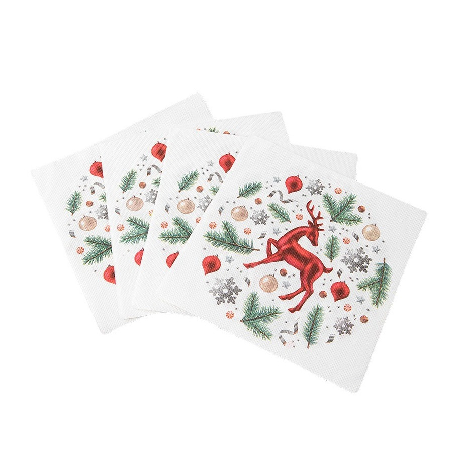 (20er Set) 33x33cm Weihnachts Einweg Servietten Party Tisch Dekoration - Tannenzweige / Rentier