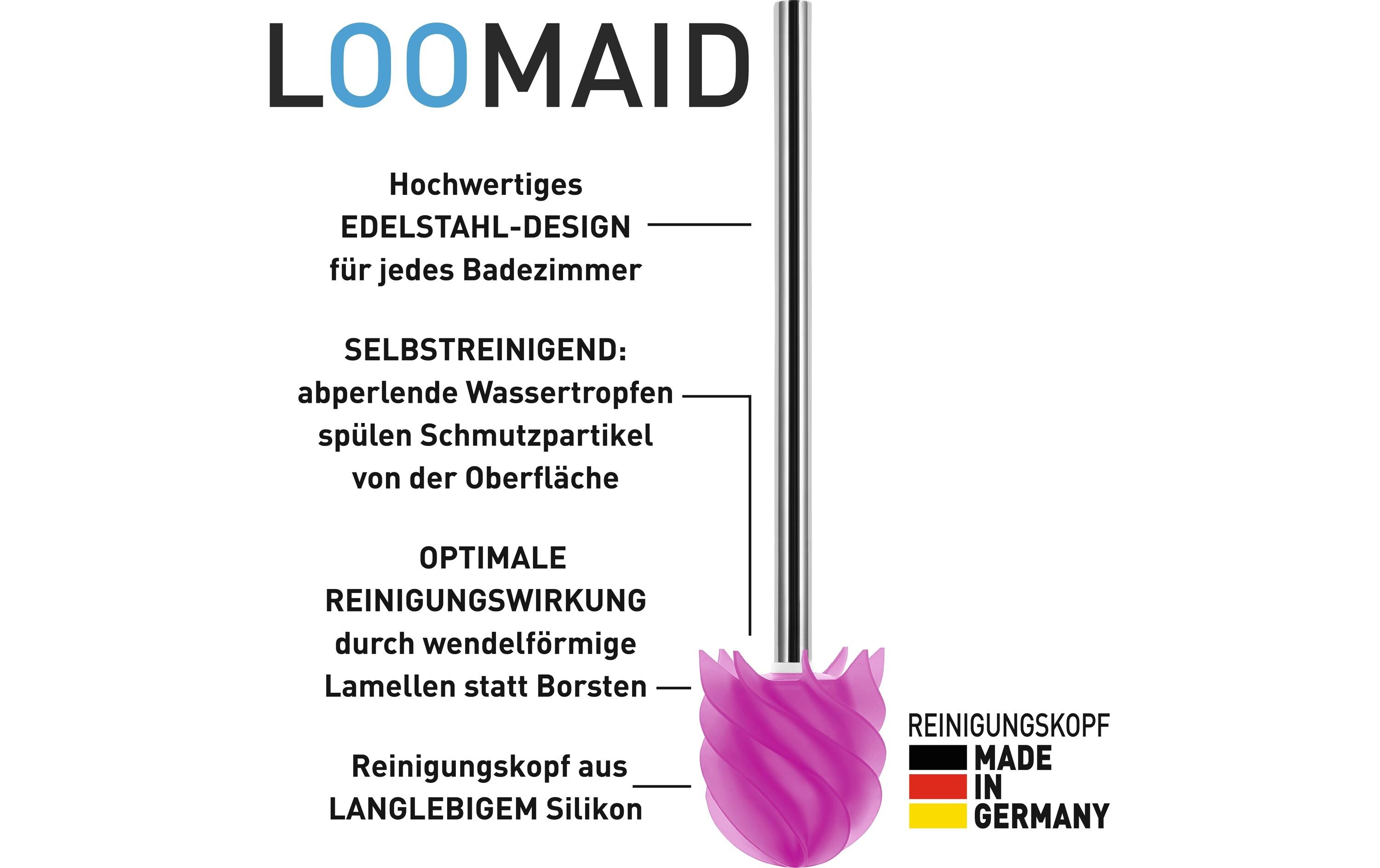 Toilettenbürste LOOMAID aus Silikon, Pink, schmutzabweisendSilikon WC-Bürste