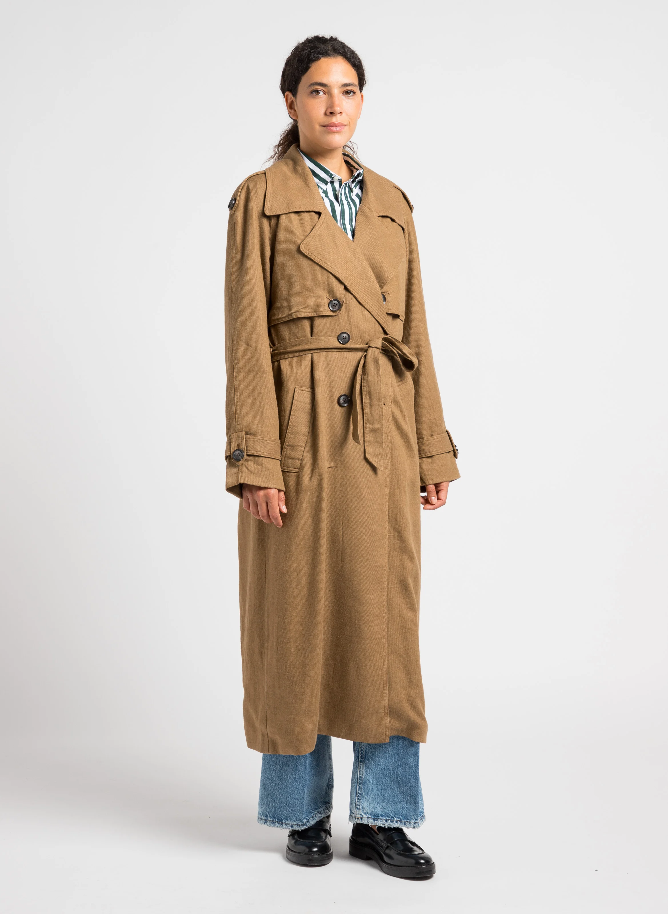 VIBE - Trench col classique en lin mélangé | Marron