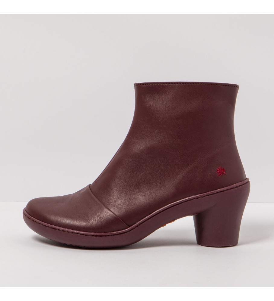Botas de cano curto em couro cor Borgonha - altura do salto: 6,5 cm -