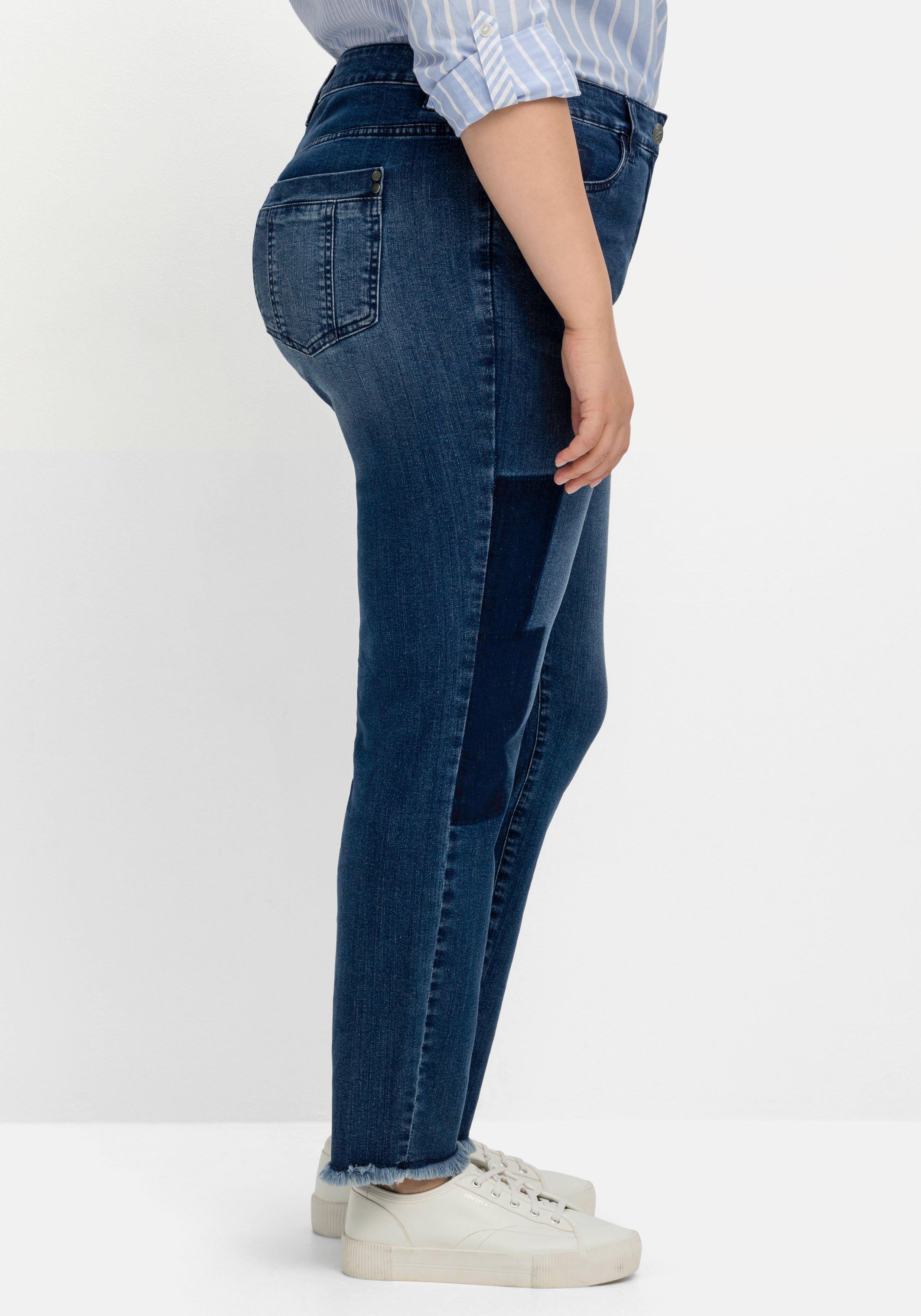 Skinny Jeans in Patch-Optik, mit offenem Saum