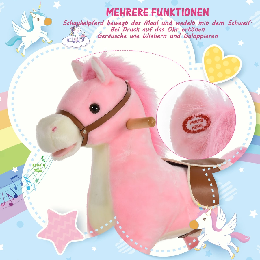 HOMCOM Kinder Schaukelpferd mit Tiergeräusche rosa