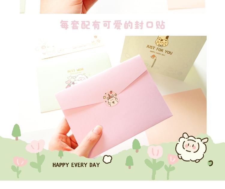 Leuke essentials - Set: Cartoon envelop + briefpapier (verschillende ontwerpen)