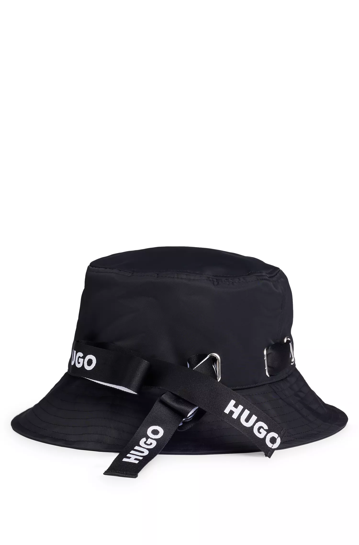 Chapéu bucket HUGO com fita vermelha da marca em nylon impermeável.