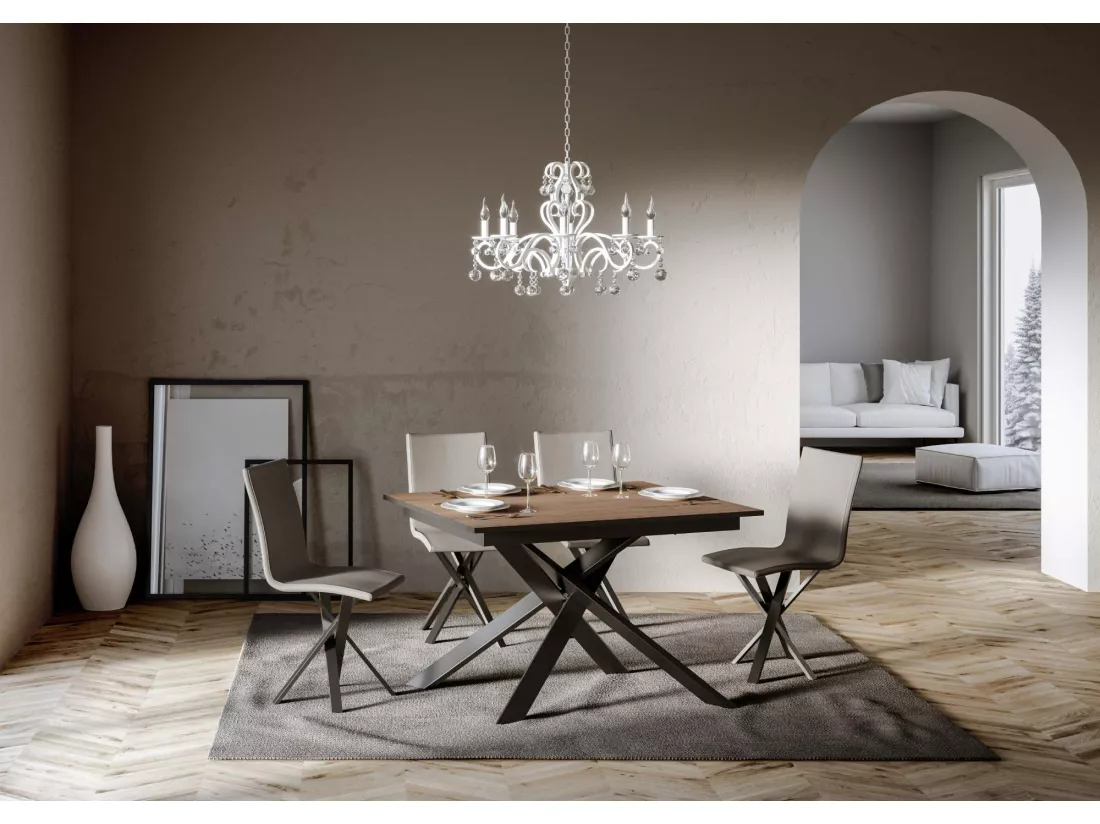 Table extensible 90x120/180 cm Ganty Chêne Nature bande de chante Anthracite cadre Anthracite