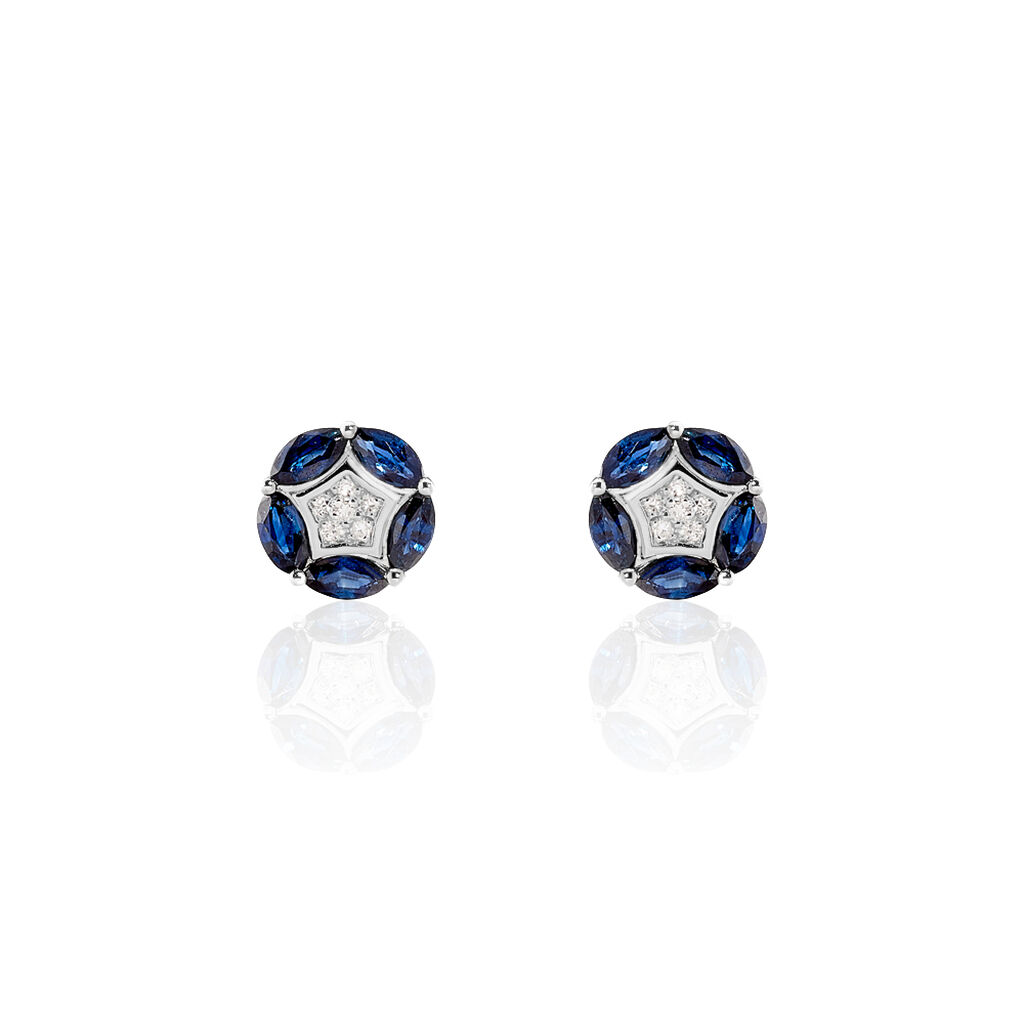Boucles D'oreilles Puces Milana Or Blanc Saphir Et Diamant