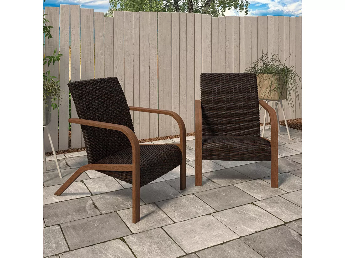 Smartwick | Chaises longues Lot de 2 en résine Marron foncé