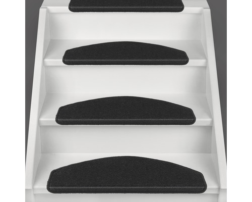 Dynasty zwarte halfronde trapmattenset, 28x65 cm, 15 stuks