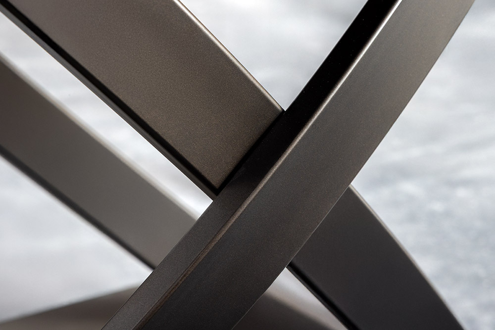 Ausziehbarer Esstisch INCEPTION 130-190cm weiß Marmor Keramik schwarzes Metallgestell