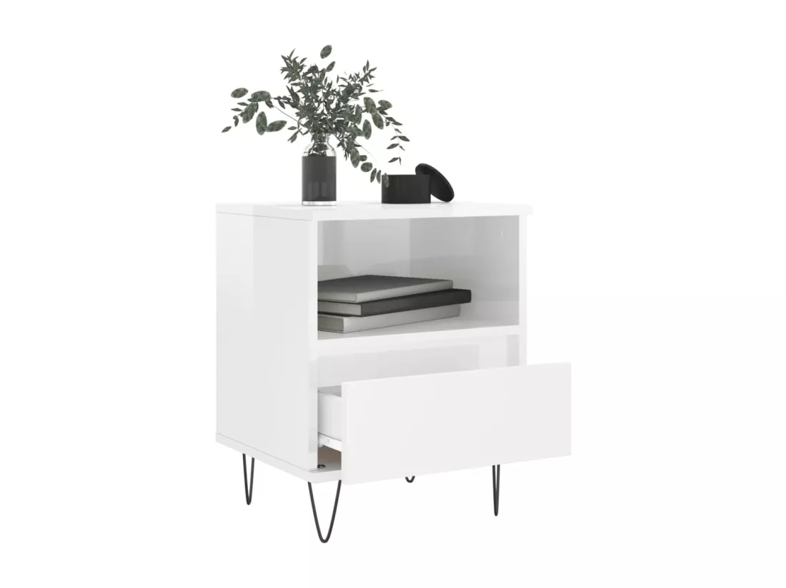 Table de chevet Blanc brillant 40x35x50 cm Bois d’ingénierie
