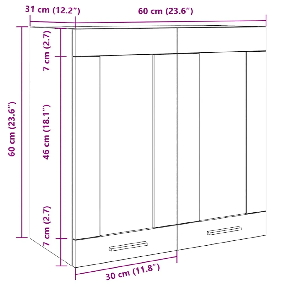 vidaXL Armoire Murale de Cuisine avec Porte en Verre - Vieux Bois