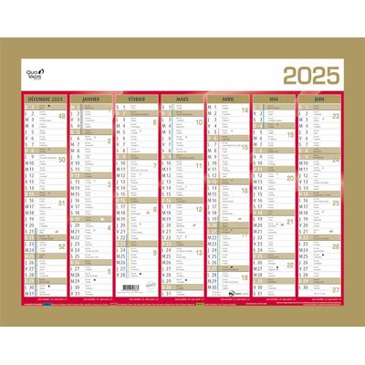 Quo Vadis - Calendrier bancaire 7 mois par face - 33 x 43 cm - or