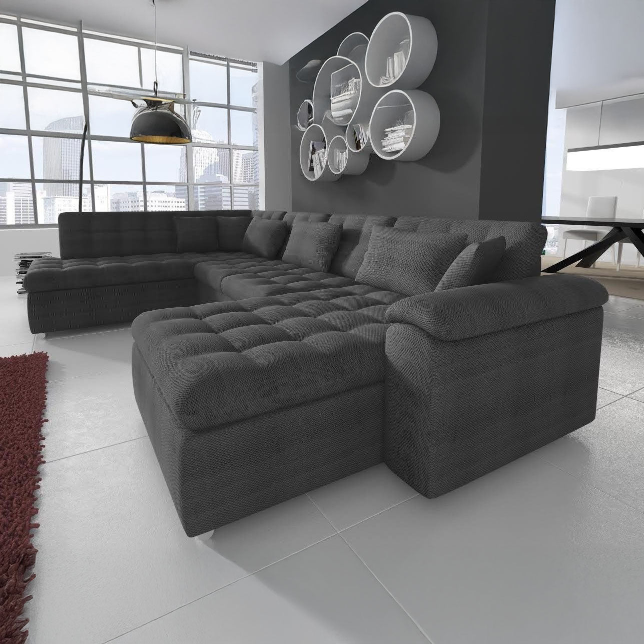 Nicoreta - Hoekbank 5-zits met chaise longue - Stof grijs - Rechts