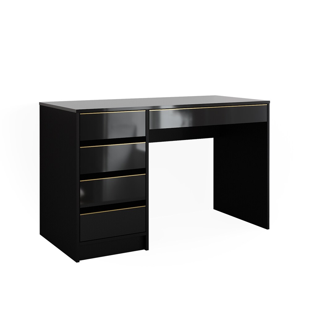 Vicco Schminktisch Sherry Schwarz Hochglanz Gold 120 x 75 cm 5 Schubladen