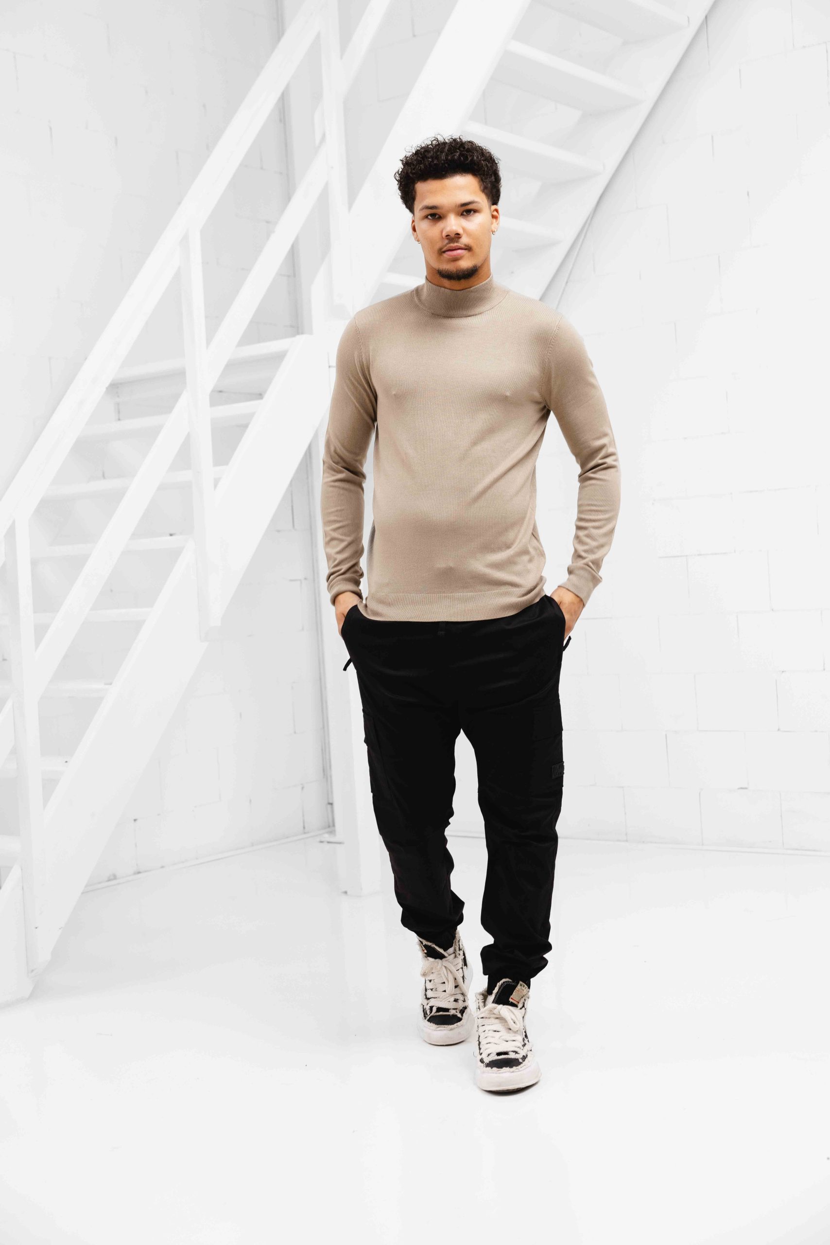Pure Path Essential Knitwear Mockneck Sweater Heren Beige