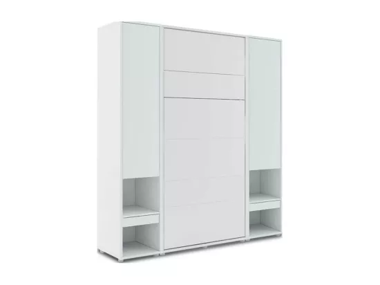 Lit escamotable vertical blanc mat avec 2 armoires de rangement Noby-Avec Led-140x200